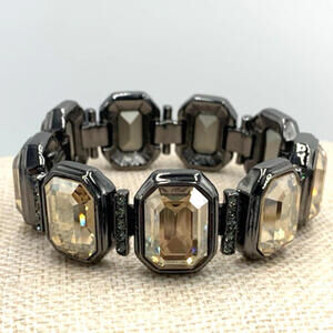 Vintage JUDITH LEIBER Champagne Tone Rhinestone Statement Runway Bracelet 7.5”